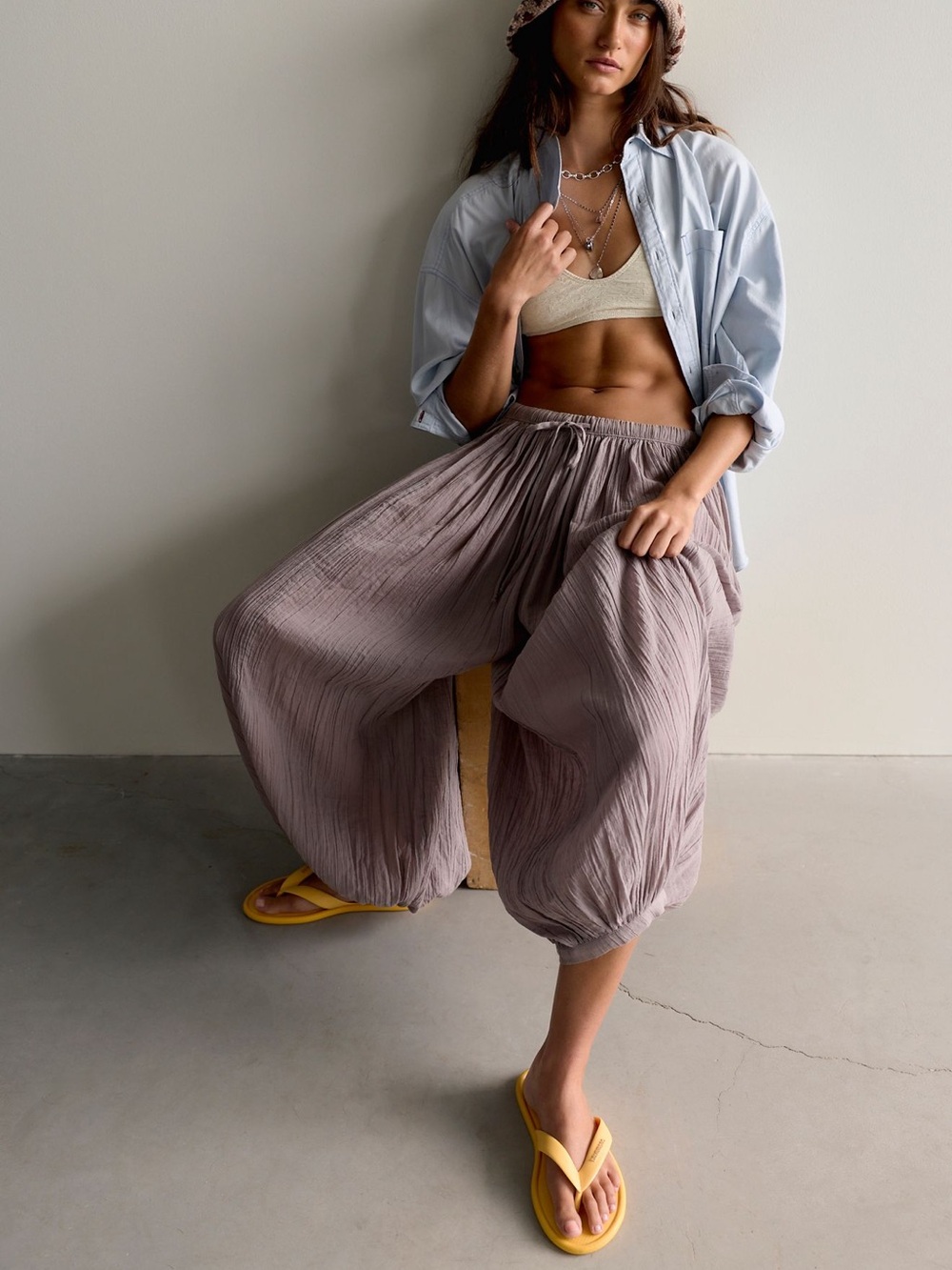 Zara Dusty Pink Tie-Hem Wide Leg Pants